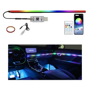 RGB Car Ambient LED Lights 12V Universal Rainbow Flow Interior Strip Lighting Fiber Optic Auto Atmosphere Light