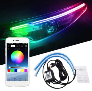 RGB Car Sequential Flowing Daytime Running Light DRL APP LED Strip Turn Signal Lights for Car Headlight Decoration