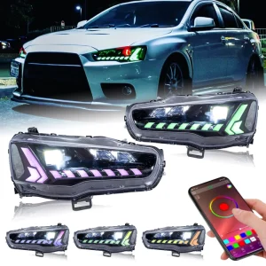 RGB Dazzle LED Headlights Demon Eyes Car Accessories Front Lights Day Running Lights for Mitsubishi Lancer