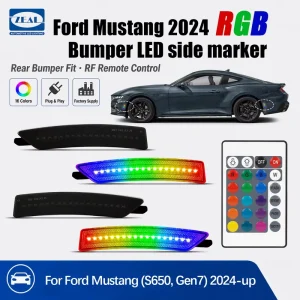 RGB Front Rear LED Bumper Side Marker Light for Ford Mustang S650 Gen7 Smoked Lens Turn Signal 4PCS Plug Play