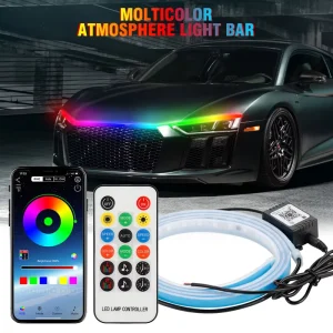 RGB LED Car Headlight Strip Universal Daytime Running Lights Car Hood Decorative Light Bar APP Remote Control 12V