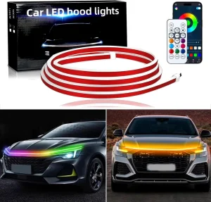 RGB LED Car Hood Light Strip Multi color Dynamic Scan Start up Hoodbeam Kit with App Remote Control 12V Exterior DRL Lamp