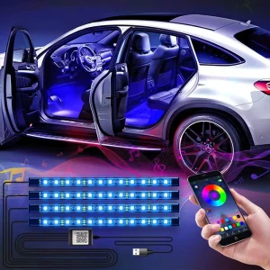 RGB LED Car Interior Ambient Lights with USB Wireless Remote App Music Control Multiple Modes Lighting Decorative Lamp