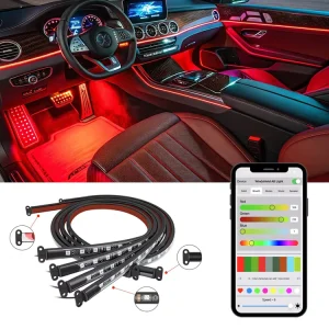 RGB LED Car Underglow Tube Light Kit IP68 Waterproof APP Control Neon Strip Universal Ambient Interior Exterior Lighting