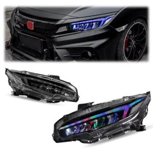 RGB LED Headlights Assembly for Honda Civic Sequential Turn Signal APP Control Full LED IP67