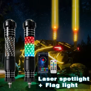 RGB LED Laser Whip Light for RZR UTV ATV 360° Chasing Whip with Sky Beam Laser Projector Offroad Safety 12V IP67