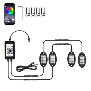 RGB LED Rock Lights 4/6/8 in 1 Car Chassis Light for Jeep Off Road Truck Boat Music Sync Bluetooth APP Control Underglow