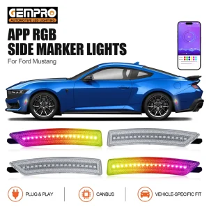RGB LED Side Marker Light Front Rear Bumper Clear Lens for Ford Mustang S650 Gen7 Up Exterior Lighting Upgrade
