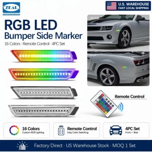 RGB LED Side Marker Lights for Chevrolet Camaro Remote Control Front Rear Bumper Lamp