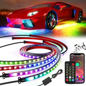 RGB LED Strip Light Kit for Car Exterior Ambient Lighting Multi Colored Remote Control Underbody Auto Interior Lighting