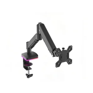 RGB Single Monitor Arm Gaming Desk Bracket LED Light Sync Setup Adjustable Tilt Swivel Rotation VESA Compatible Stand Holder