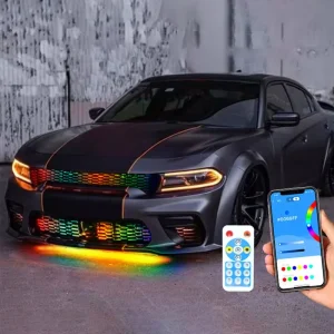 RGBIC Multiple Colors LED Grille Lights IP68 Waterproof APP Remote Control 12V Front Grill Strip Lights for Car Truck SUV