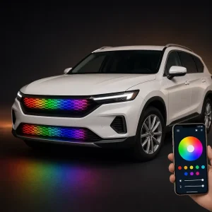 RGBIC Multiple Colors Led Grille Lights IP68 Waterproof App Remote Control 12V Front Grill Strip Lights for Car Truck SUV