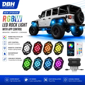 RGBW LED Rock Lights Kit APP & Remote Control Off Road Underbody Lights Waterproof Underglow Lighting for Jeep ATV UTV Truck