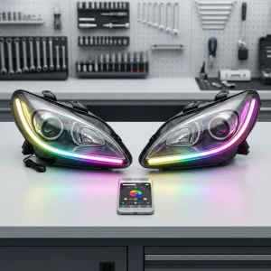 RGBWA DRL LED Strip 12 24 36 Inch Flexible 12V Switchback Headlight Turn Signal Light Side Emitting Tube 300 Modes Sequential