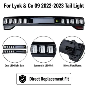 Rear Tail Light Assembly for Lynk & Co 09 LED Dual Bar Sequential Brake Turn Signal Direct Replacement