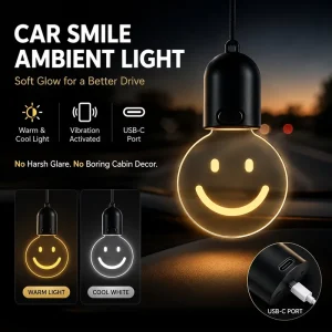 Rechargeable LED Car Hanging Ornament Light Acrylic Smiley Face Ambient Interior Pendant Decoration