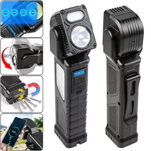 Rechargeable LED Work Light 180° Rotatable Magnetic Work Light Red Blue Warning Light Pocket Torch for Auto Repair