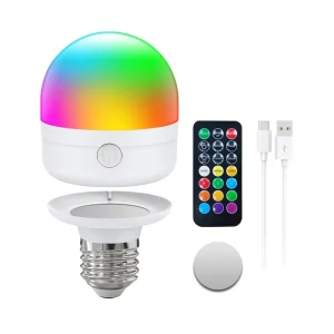 Rechargeable Light Bulb with Remote Control E14 E26 E27 Dimmable RGB Colours LED Bulb with Battery