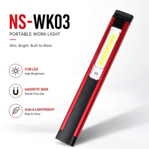 Rechargeable Portable Dimmable Waterproof LED Work Light Magnetic COB Red Safety Inspection Lamp for Workshop and Office Aluminum