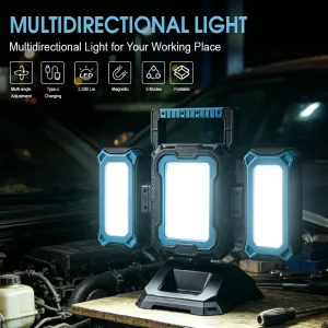 Rechargeable Work Light 4400mAh Foldable 360° Rotatable Portable LED Worklight with Hooks for Jobsite Garage Car Repairing