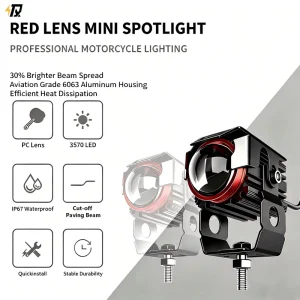 Red Angel Eye Front Motorcycle LED Headlight Spotlights Retrofit Work Lights Fog Lamp DRL Bulb for Car Truck SUV