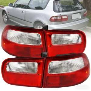 Red Clear Tail Lights for 92 95 Honda Civic Hatchback 3Dr Brake Lamp Left+Right