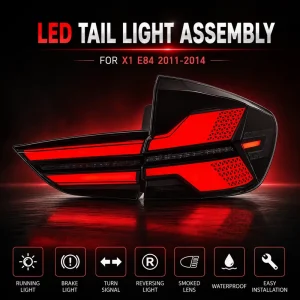 Red LED Tail Light Assembly for X1 E84 Dynamic Sequential Turn Signal Plug Play