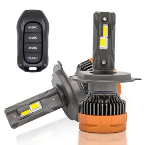 Remote Control Switchback Strobe H4 H7 H11 9005 LED Headlight Bulbs Kit 150W Three Color Temperature For Universal Car Lamp