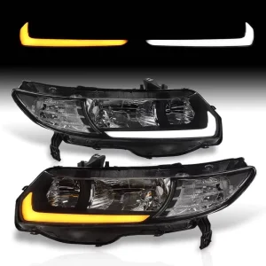 Replacement 12V 6000K LED Halogen Xenon Headlight Sequential Turn Signal Bumper Lamps for Civic FG1 FG2 JDM 2DR Coupe