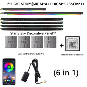 Retrofit 6/10/14/18/22in1 Car RGB Starry Sky Ambient Light Strip App Control Interior Decorative LED Atmosphere Light 6V