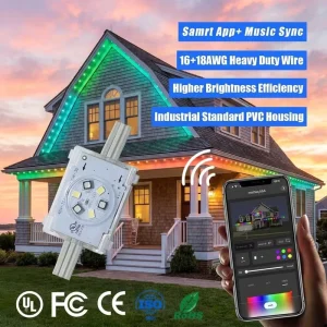 Rgbic 48V IP68 Outdoor Permanent Christmas Lighting Smart Wifi Controlled PVC Body Eaves 6 LED Point Lights for Residential