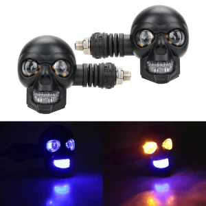 Right 12V Running Skeleton Head Motorbike Indicator Dual Color Blinkers Skull LED Motorcycle Turn Signal Lights