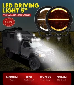 Round LED Driving Lamp with White Amber DRL 5 Inch High Power Spot Light for SUV Lorries Factory Direct OEM Support