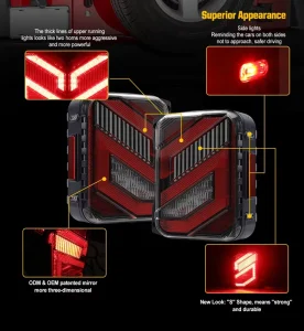 S Shape Rear Brake Tail Light Set LED 07-17 Clear/Smoked Lens Tail Lamp With Red Brake DRL Turn Light Pair for Jeep Wrangler JK