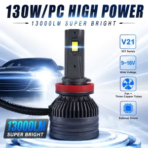 SFIDA V21 Auto Lighting LED Headlight Bulb 130W Super Bright Car Headlight Fog Lights H4 H7 H11 9005 9006 Exterior Driver