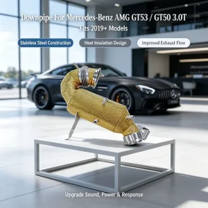 SS304 Downpipe Exhaust Pipes with Gold Heat Shield for Mercedes Benz AMG GT53 GT50 3.0T Enhanced Turbo Response