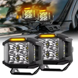 Side Shooter 4 Inch Amber DRL Aux Spot Beam Ditch Light A-pillar LED Pods for Trucks UTV ATV Cars