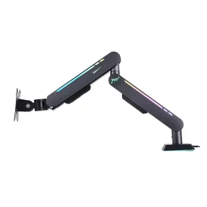 Single Monitor Mount Built in RGB Lights Adjustable Monitor Arm with USB & Grommet Base Computer Monitor Stand LED Black Stock