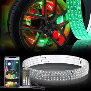 Single Side 15.5inch RGB LED Wheel Lights for Car Truck ATV UTV Offroad 4×4 Waterproof Flexible Auto Exterior Lighting