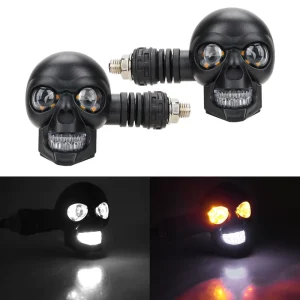 Skull Design Dual Color LED Motorcycle Spotlight Super Bright 12V Turn Tail Brake Lamp Waterproof Lighting System