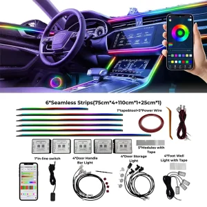 Smart App Control Car Interior Ambient Light 200+ Chaser Modes RGB Symphony Music Sync Atmosphere Lamp for Auto Decoration
