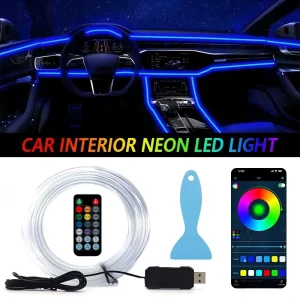 Smart App Control RGB IP65 Plastic Car Interior Ambient Lighting Kit 20 Keys Remote Multicolor USB Fiber Optic LED Strips Auto