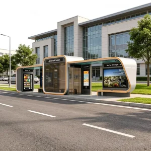 Smart Bus Stop Shelter with Warm Room and Stop Sign