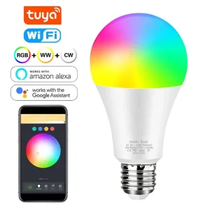 Smart Voice Control Dimmable WiFi E27 E26 B22 RGBCW Color Changing Light Bulb Compatible With Alexa and Google Home Assistant