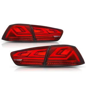 Smoked Red Lancer Taillights with Scanning W Amber Sequential Taillight Assembly for Mitsubishi Lancer Evo X