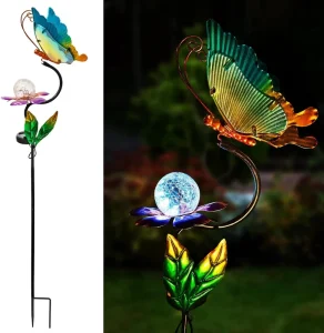Solar Butterfly Garden Lights Outdoor Lights Outside Flower Yard Decorations Metal Yard Art for Patio Decor Gifts for Mom