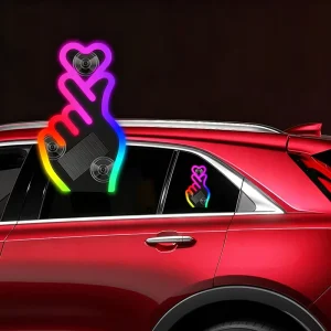 Solar Heart Gesture Car Window Ambient Light RGB Color Changing Car Decor Lamp No Wiring Suction Cup Auto LED Atmosphere Light
