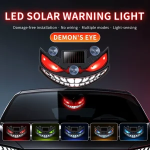 Solar Powered Dynamic Devil Eye LED Warning Light Suction Cup Mount Triangular Window Lamp for Car Truck Exterior Modification
