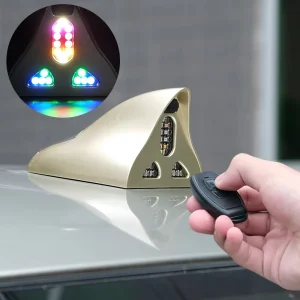 Solar Powered Shark Fin Antenna Remote Control LED Strobe Light Car Roof Decorative Lamp Universal Fitment Replacement